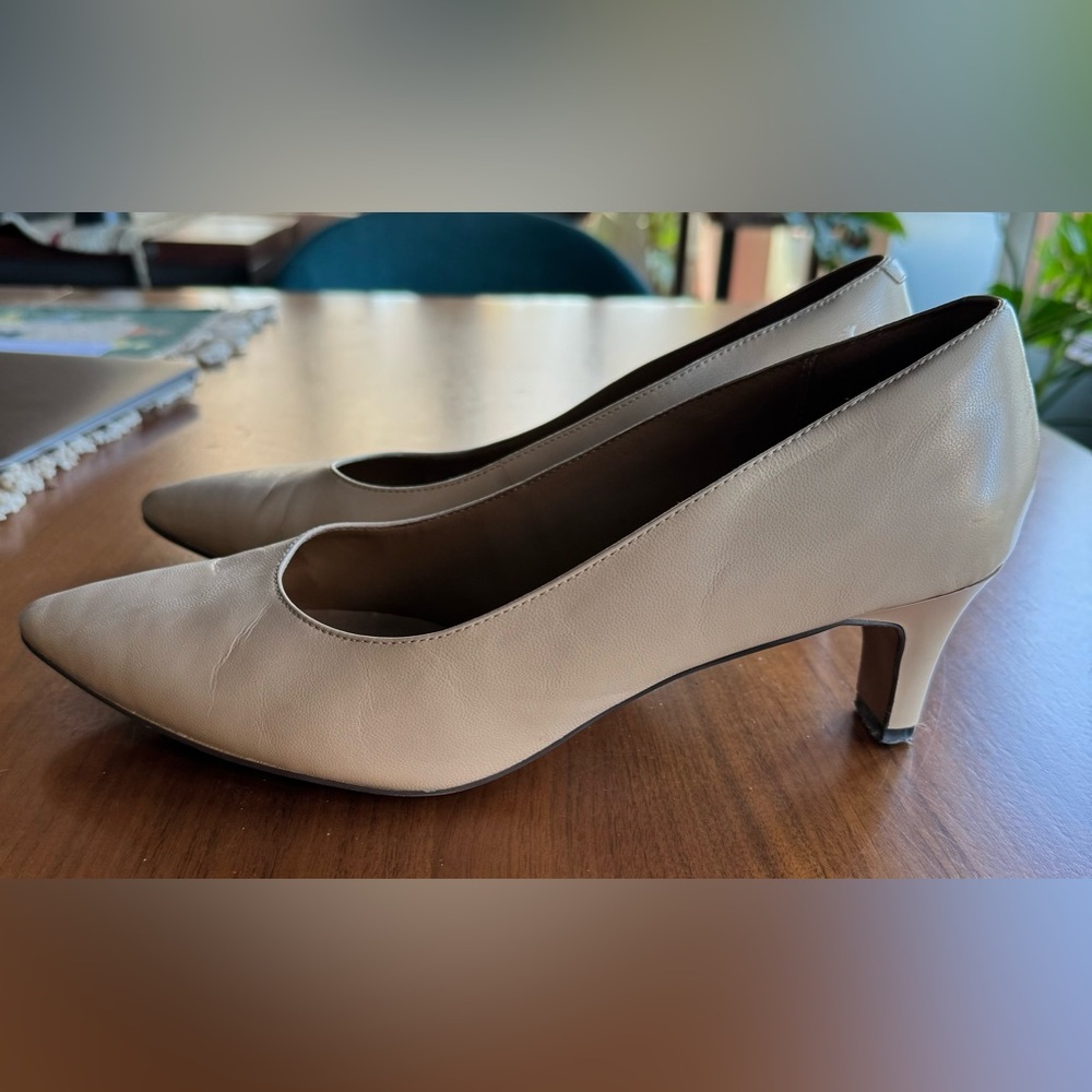 Clark’s tan leather pumps, 2” heel